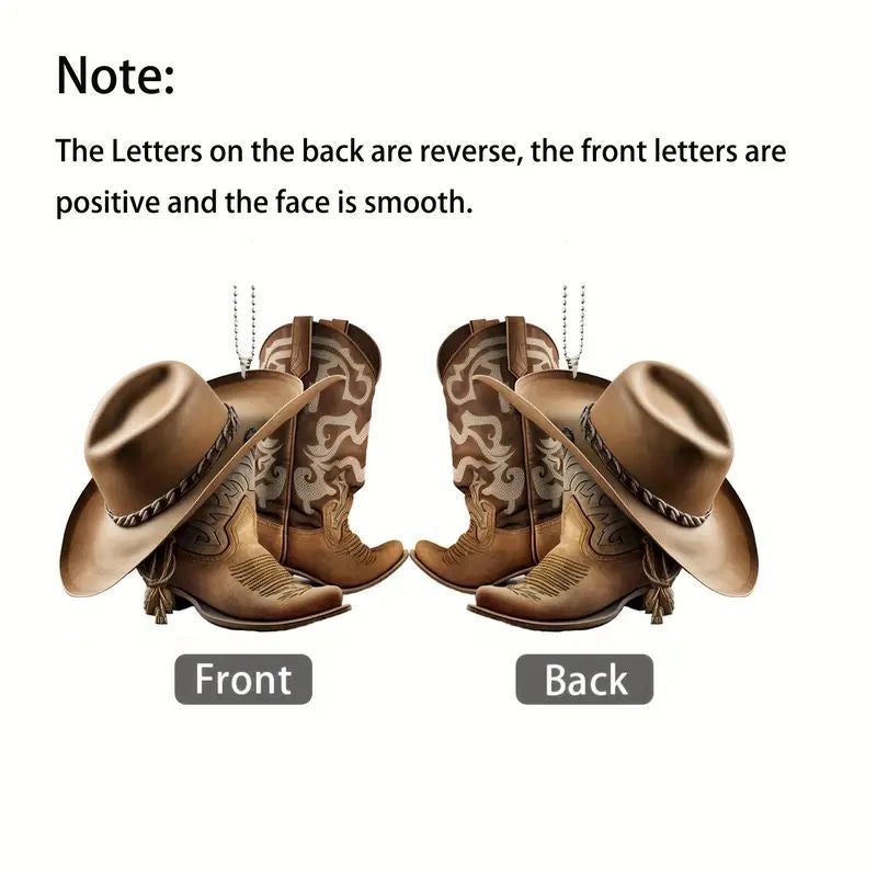 Personalized Cowboy Boot and Hat Car Hanging Ornament | Car Accessories