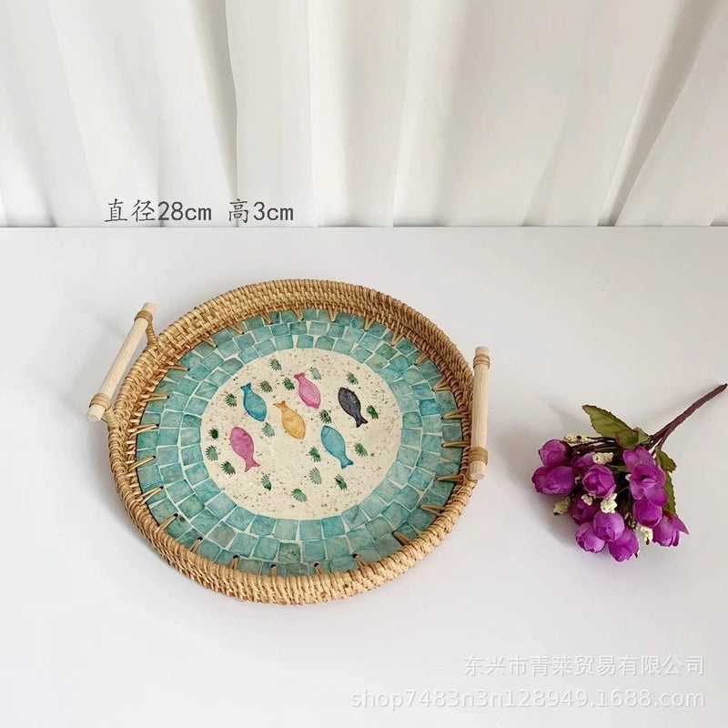 Handwoven Floral Rattan Shell Storage Basket for Casual Home Décor|Home Storage & Organization