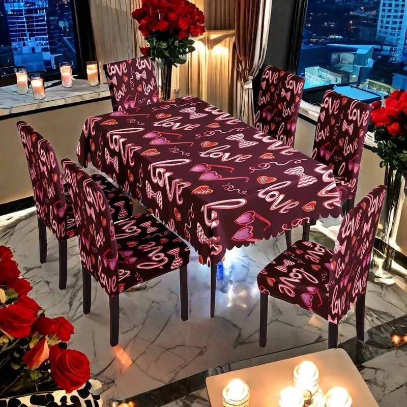 Romantic Polyester Chair Cover Pink Heart Pattern Valentine's Day Decor