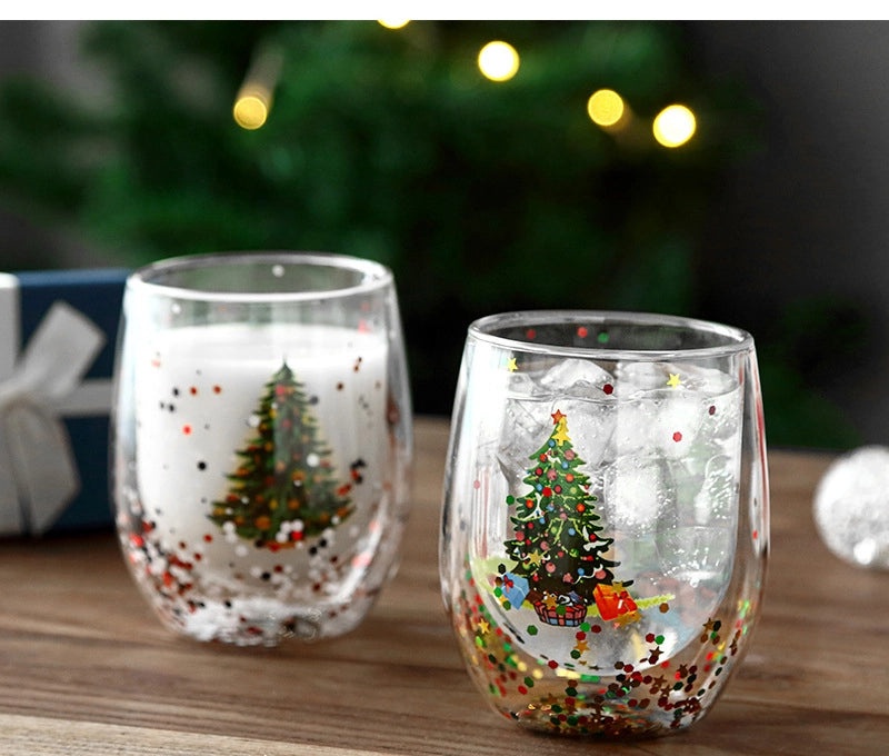 Christmas Cartoon Borosilicate Glass Water Bottle Casual Vacation Style | Drinkware & Water Bottles