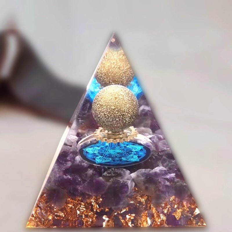 Set of 2 Chinoiserie Resin Crystal Pyramids Decorative Artificial Ornaments | Home Decor