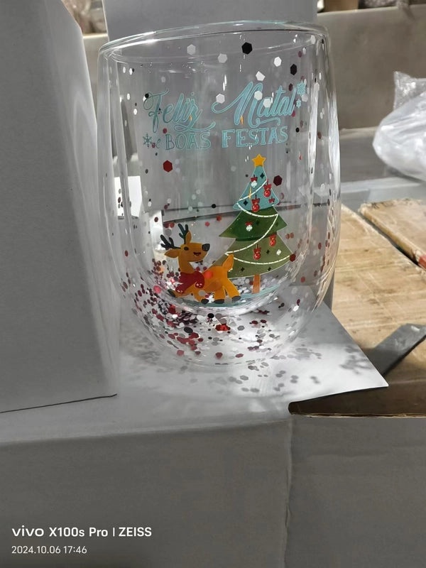 Christmas Cartoon Borosilicate Glass Water Bottle Casual Vacation Style | Drinkware & Water Bottles