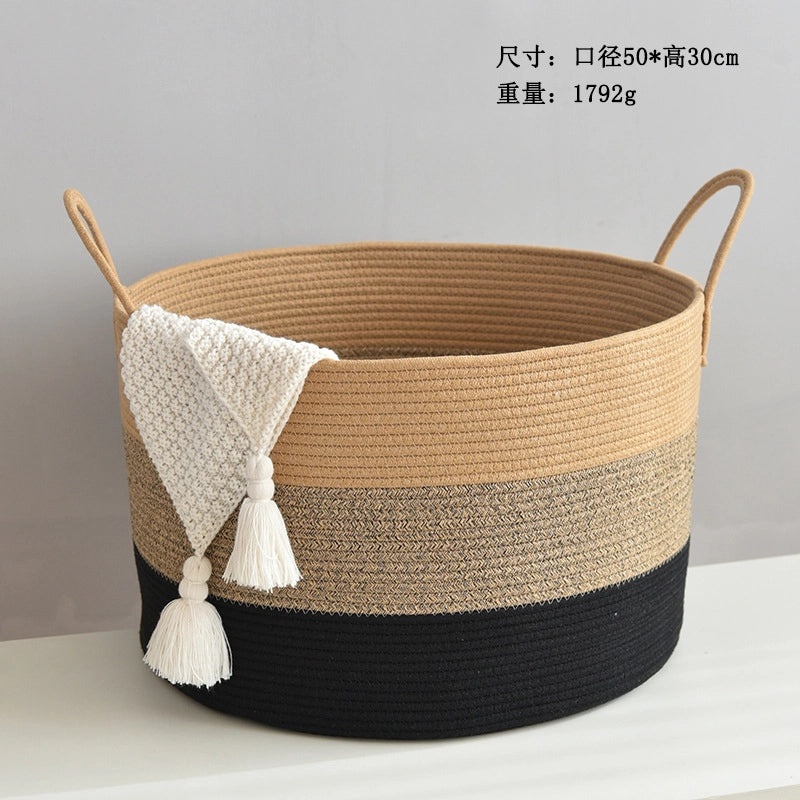 Vintage Multi-Color Cotton Rope Storage Basket|Home Storage & Organization