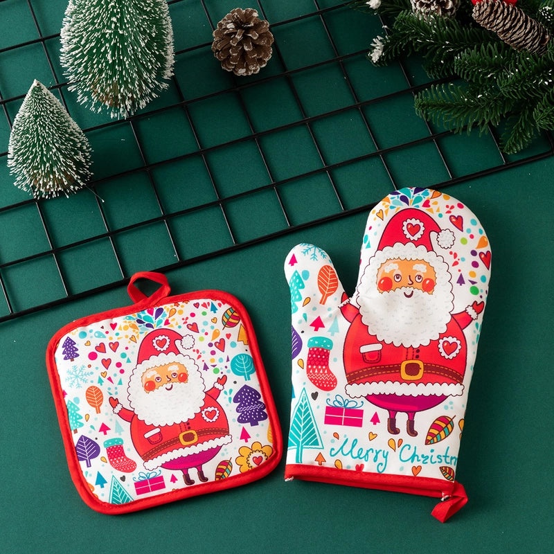 Christmas Heat Resistant Gloves with Santa Claus and Christmas Tree Design|Winter Accessories