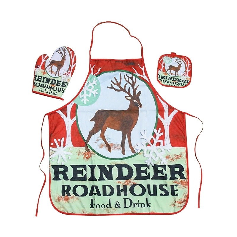 Christmas Cartoon Fabric Heat-resistant Gloves and Placemat Set|Kitchen Accessories