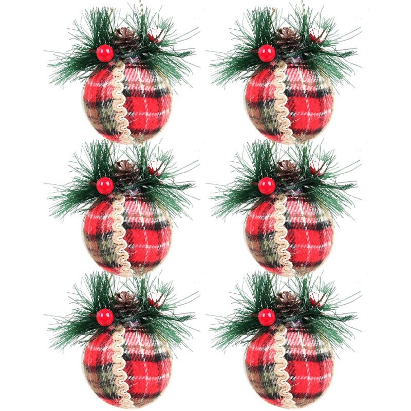 Christmas Plaid Cloth Balls 6cm & 8cm Black White Red Tree Hanging Decorative Ornaments|Christmas Decorations