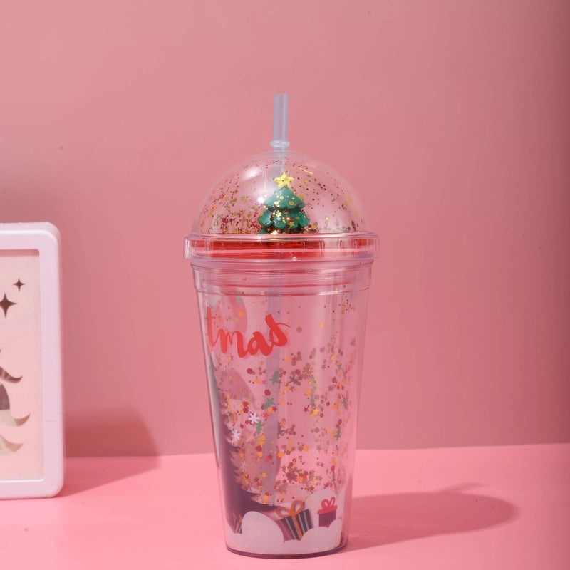 Christmas Cartoon Santa and Snowman Plastic Tumbler Water Bottle 1 Piece|Kitchen & Dining