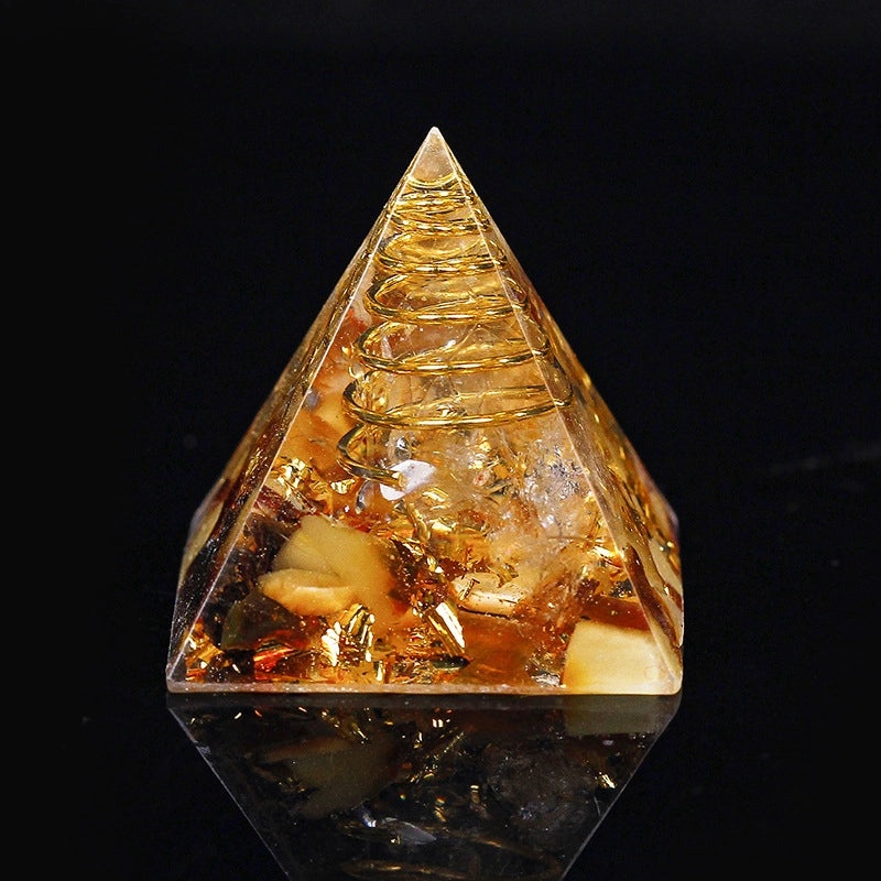 Natural Crystal Chakra Pyramid Ornament with Gravel - Office Desk Decoration | Home Decor