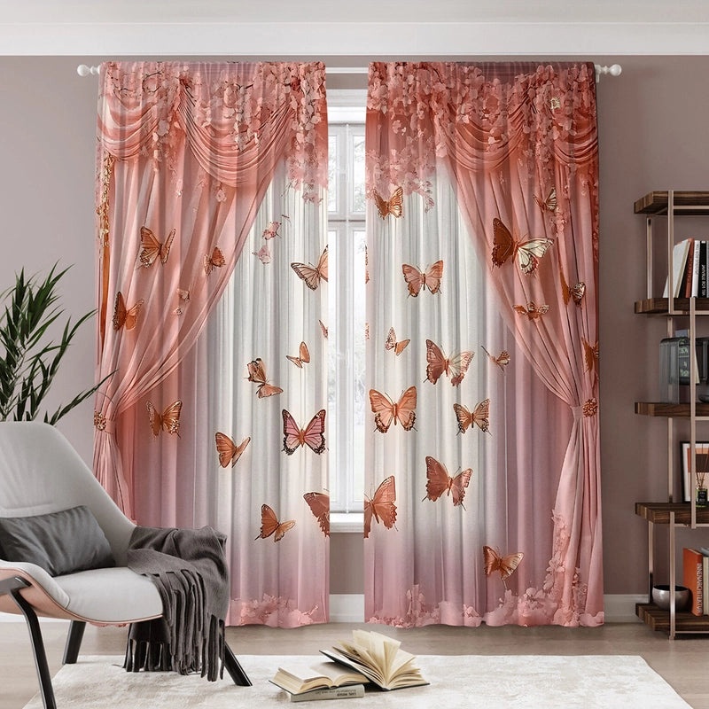2PCS Floral Pattern 3D Digital Print Curtains | Home Decor Curtains