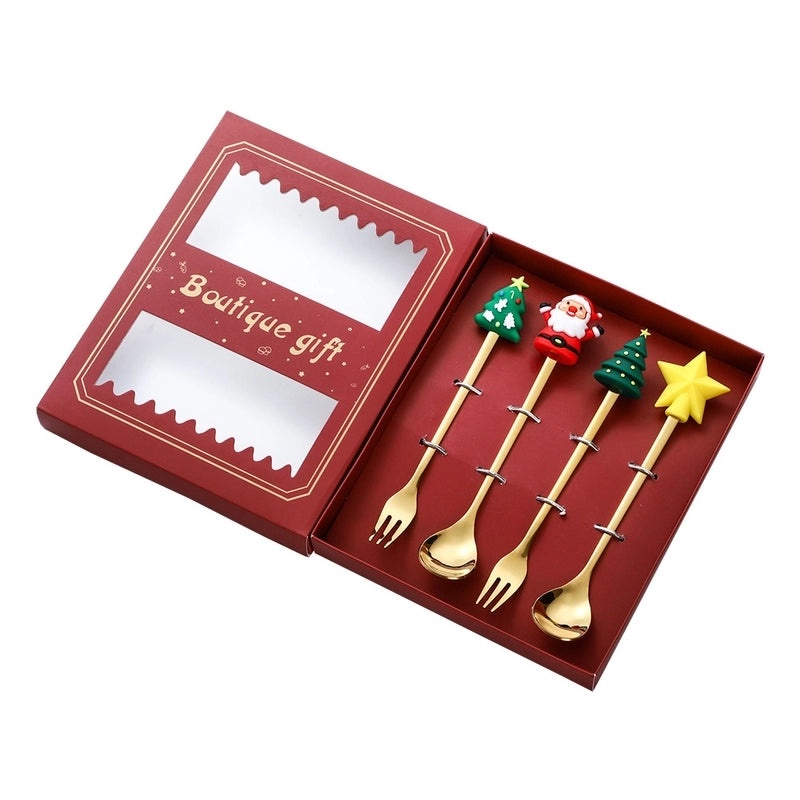 Christmas Santa Claus Stainless Steel Spoon and Fruit Fork Set | Kitchen & Dining Utensils