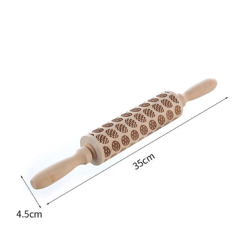 Holiday Wooden Baking Rolling Pin Christmas Tree Elk Snowflake Pattern