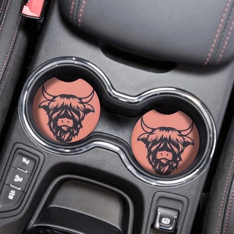 Farm Style Wooden Car Coaster with Highland Animal Design Anti-slip | Home Decor Coasters