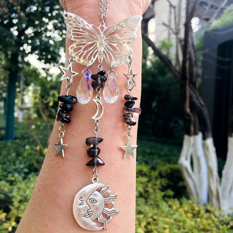 Christmas Pastoral Sun and Butterfly Crystal Pendant Wind Chime Wall Hanging|Home Decor