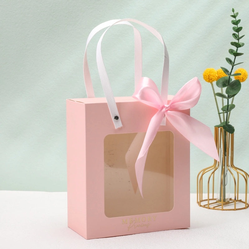 Transparent Window Paper Handbag Birthday Gift Festival Flower Doll Card Bag | Gift Bags & Packaging