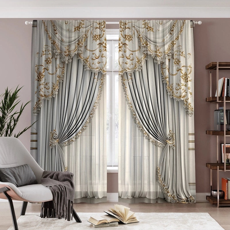 2pcs European Style 3D Digital Printed Curtains Set|Home Decor Curtains