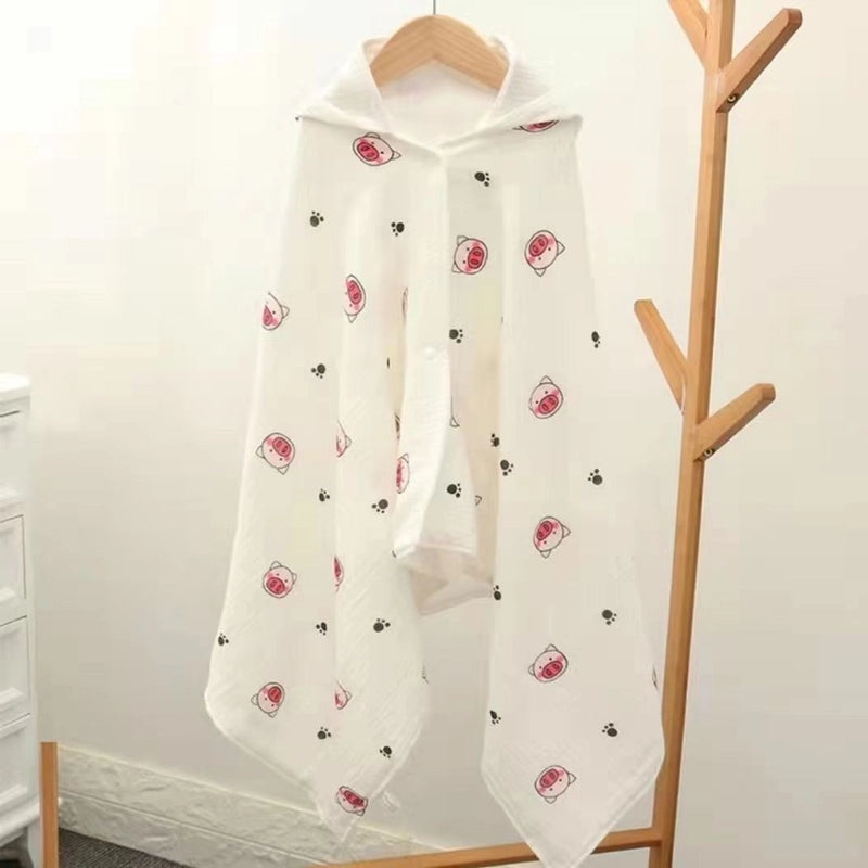 Children's Cotton Hooded Bath Towel Poncho Soft Four-Layer Gauze Baby Wearable Cloak Marshmallow | Baby Bath & Swim Towels