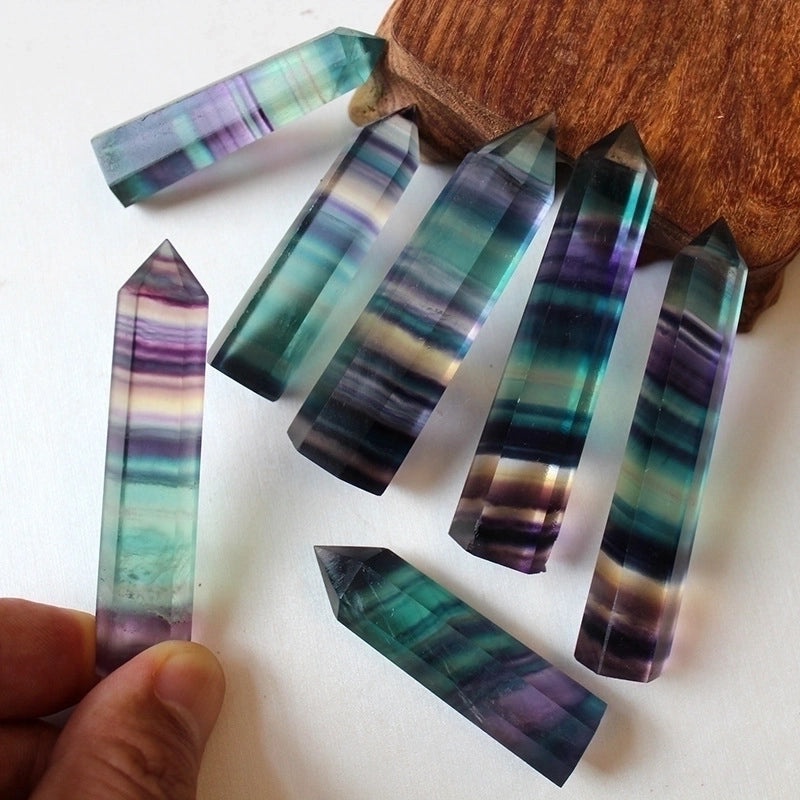 Natural Colorful Fluorite Hexagonal Pointed Polished Crystal Rough Stone|Healing Crystals & Gemstones