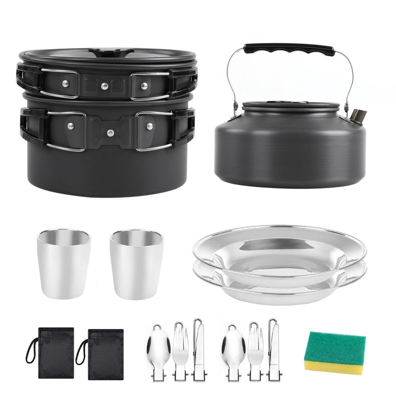 Unisex Aluminum Alloy Outdoor Camping Cookware Teapot Set Silver