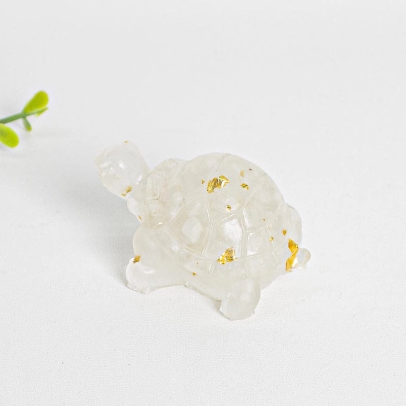 Minimalist Tortoise Figurine with Natural Crystal Accents|Home Decor