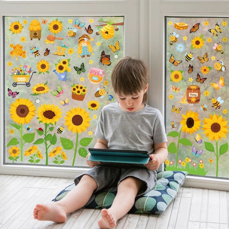 Adorable Sunflower and Bee PVC Window Decals | Home Decor & Window Accessories