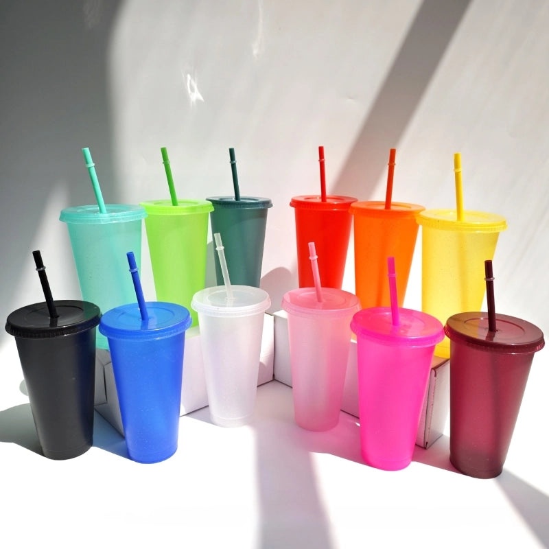 710ml Large Capacity Glitter Sipper Cup with Logo, Creative PP Plastic, 15 Color Options | Drinkware & Tumblers