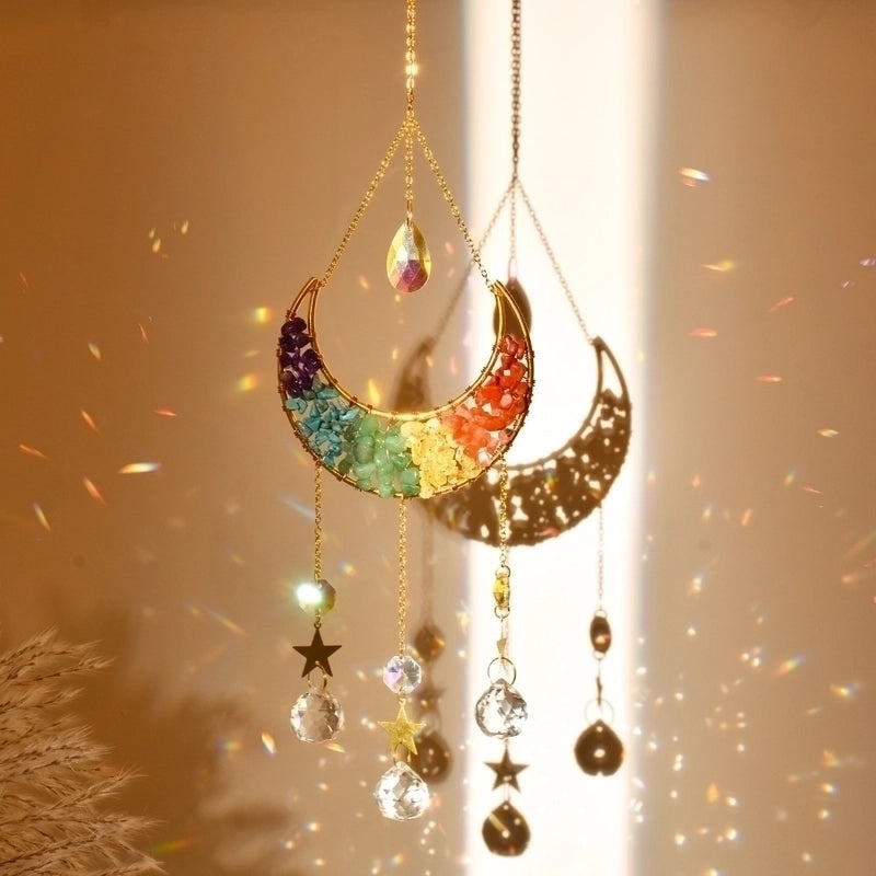 Natural Crystal Moon Wind Chime for Home Decor|Home Decor Accessories