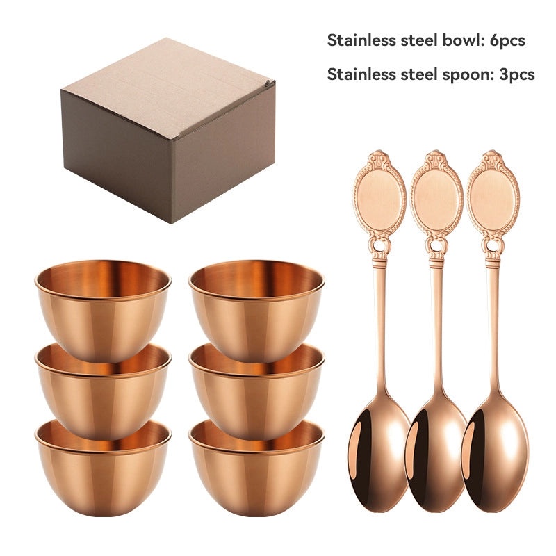 Stainless Steel Small Sauce Bowl Set with Spoon, Golden Dip Dish for Sushi, Jam, and Seasoning | Kitchen & Dining Accessories