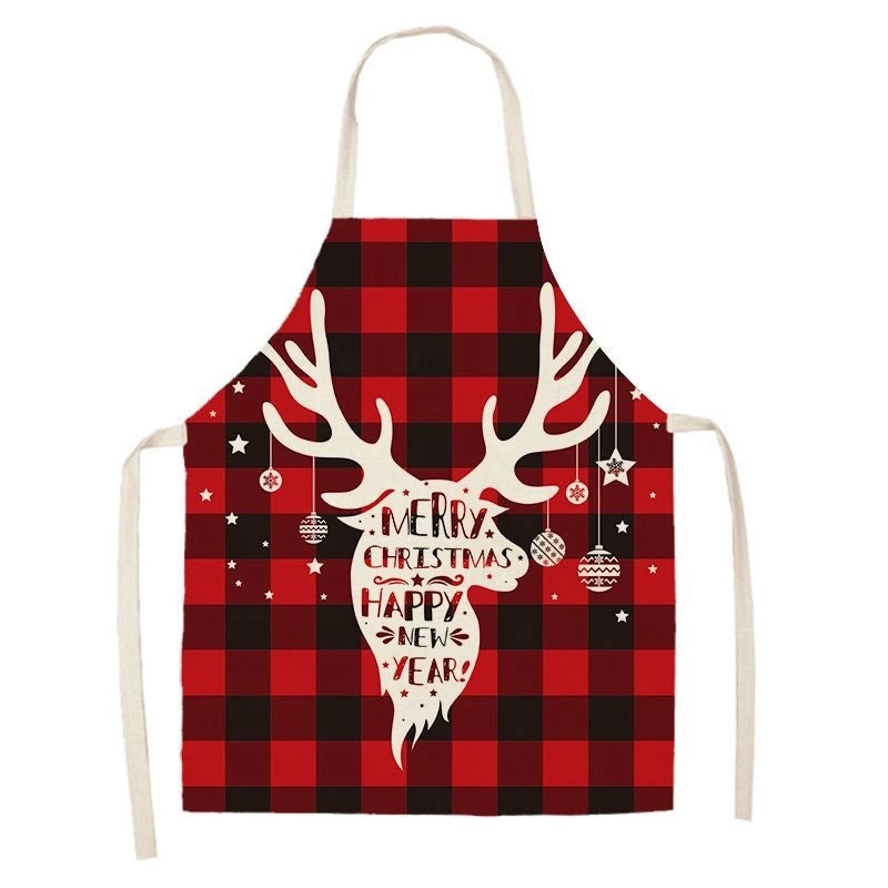 Christmas Santa Claus Stripe Snowflake Linen Apron Holiday Kitchen Accessory|Kitchen & Dining
