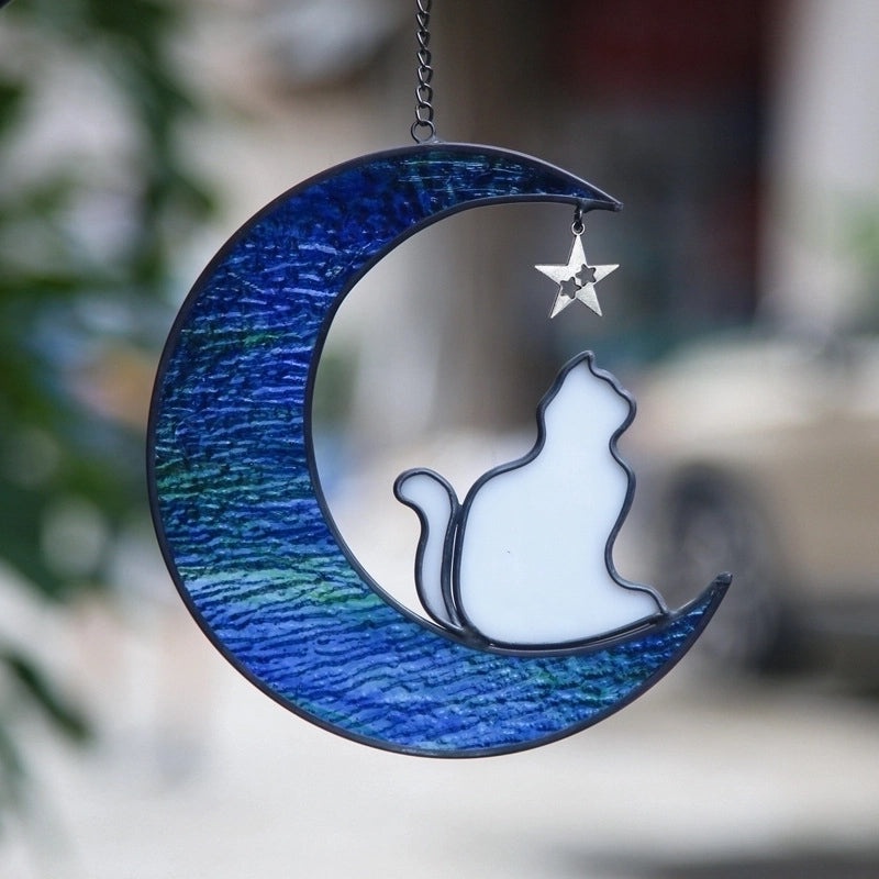Retro Star Moon Cat Glass Pendant Necklace|Fashion Accessories