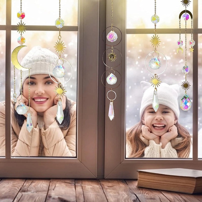 Minimalist Sun and Moon Crystal Suncatcher Wind Chime for Home Decor | Home Decor & Wall Art