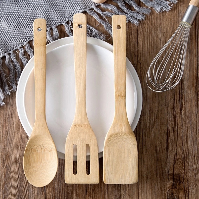 Long Handle Bamboo Spatula Set High Temperature Resistant Non-stick Kitchen Cooking Utensils|Kitchenware & Cooking Tools