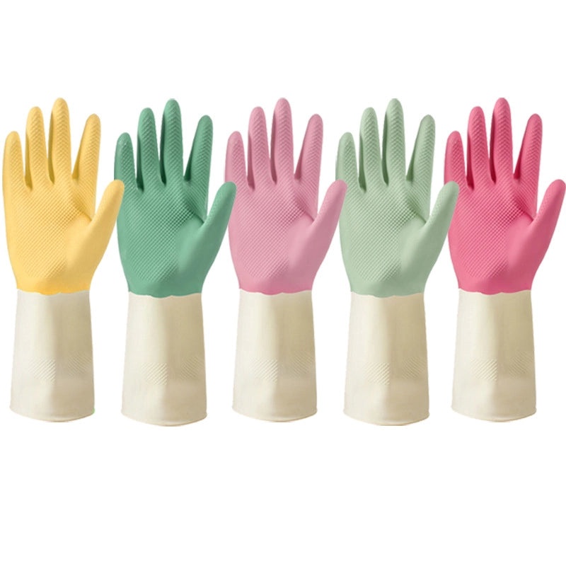 Two-tone Waterproof Latex Dishwashing Gloves Durable Household Cleaning Kitchen Rubber Gloves|Household Cleaning Gloves