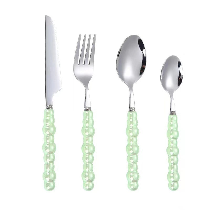 Ceramic Pearl Handle Stainless Steel Cutlery Set, Luxury Western Hotel Tableware, Steak Knife, Fork & Dessert Spoon | Kitchen & Dining