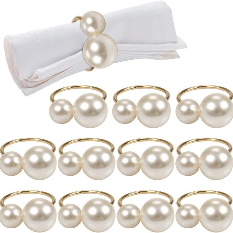 Elegant Round Pearl Metal Napkin Rings Set of 6 | Dining Table Accessories and Napkin Holders