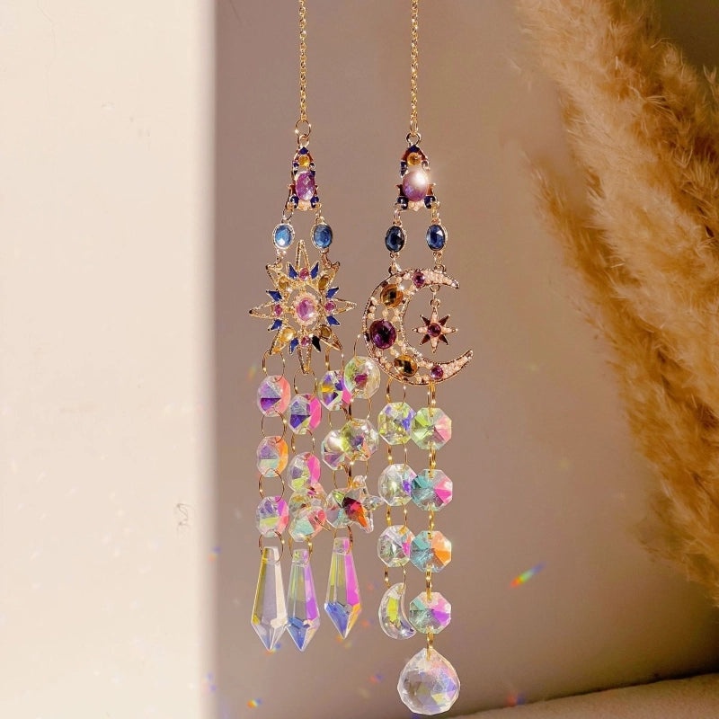 Shiny Sun and Moon Crystal Alloy Copper Suncatcher Wind Chime for Wall Decor|Home Decor & Wall Art
