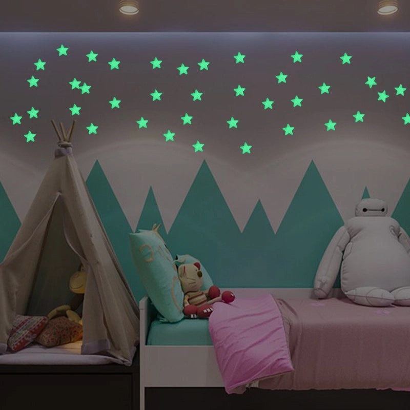 Glowing Star and Moon 3D Fluorescent Wall Decals Set|Home Decor & Wall Art