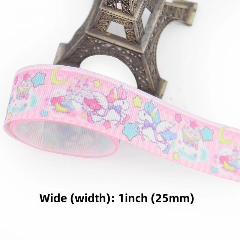 Cartoon Soft Color Thermal Transfer Printed Ribbed Ribbon DIY Handmade Bow Hair Accessory Gift Packaging|Hair Accessories