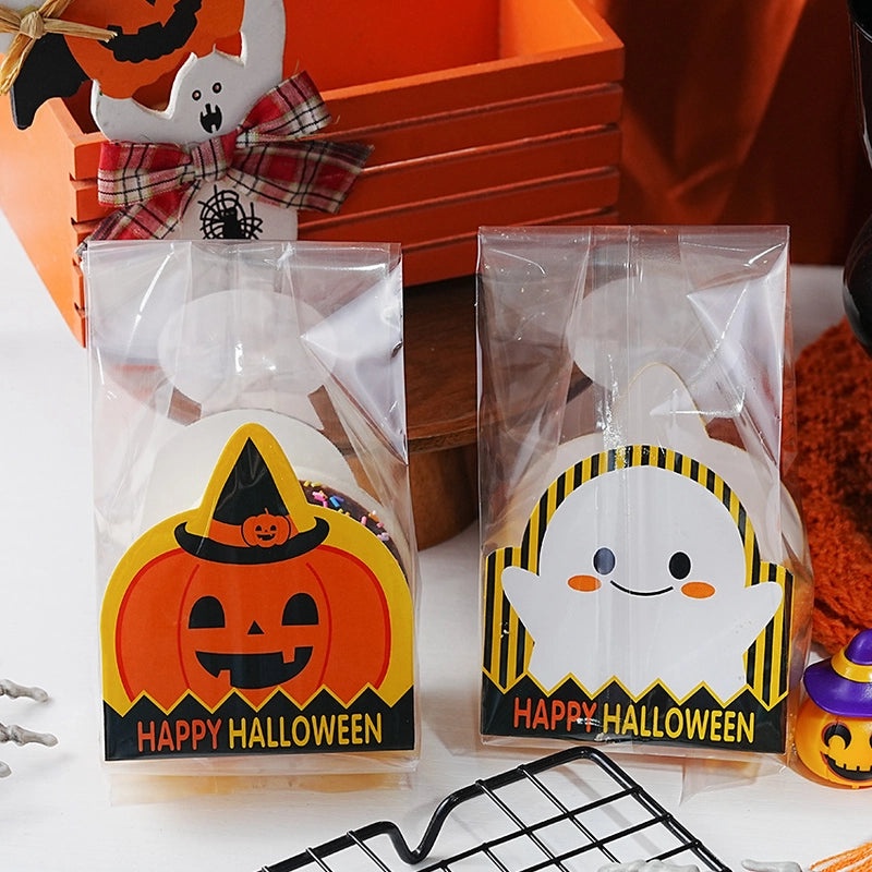 50 Sets Halloween Pumpkin Ghost Treat Bags with Bottom | Halloween Party Supplies