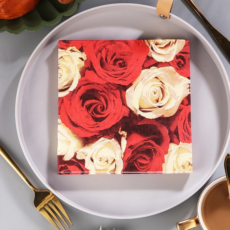 Romantic Rose Pattern Virgin Wood Pulp Kitchen Dining Napkins