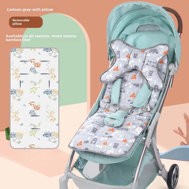 Baby Stroller Cushion Double-Sided Cotton Thick Soft Warm Breathable Ice Silk for All Seasons|Baby Stroller Accessories