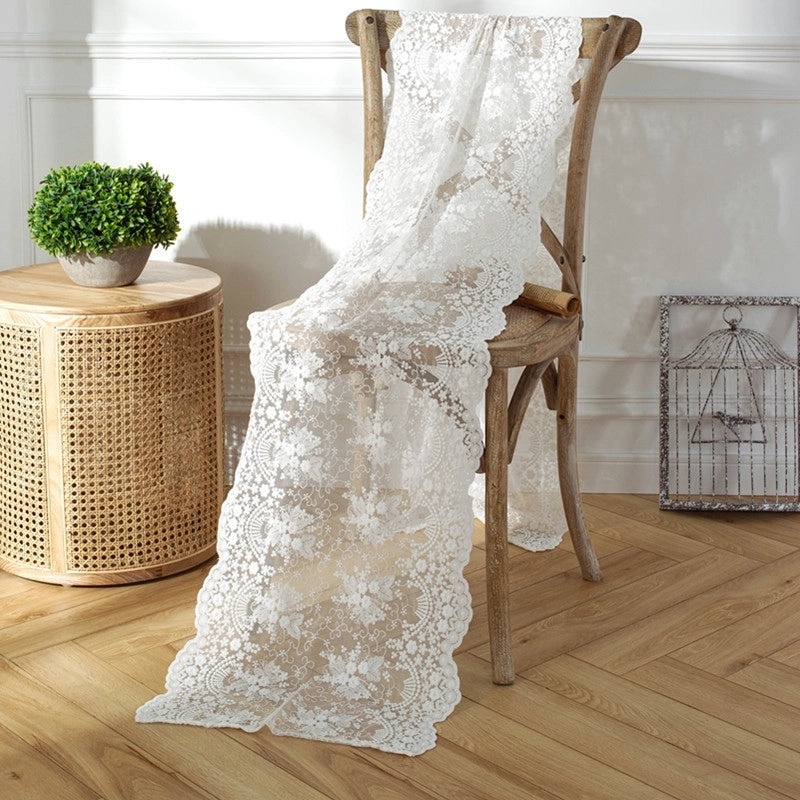 French-style 3D Embroidered Cotton Lace Table Runner for Wedding Decoration|Home Decor Table Linens