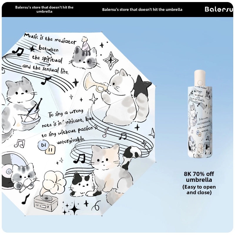 Music Kitten Small Portable Automatic Folding Umbrella for Kids | Kids Accessories