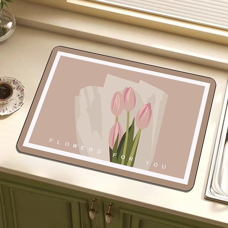 Kitchen Diatom Mud Drain Mat | Absorbent, Thermal Insulation, Soft Rubber Countertop Mat | Kitchen Accessories