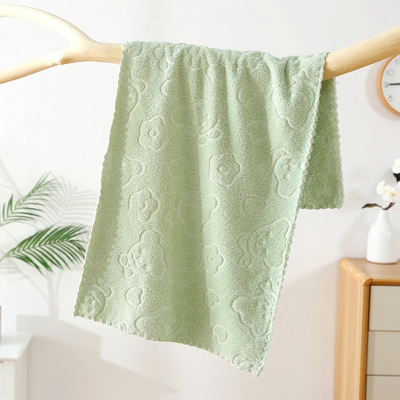 Soft Coral Fleece Embossed Bear Face Towel Quick-Dry Absorbent Cartoon Design|Home & Living Towels