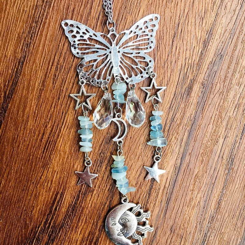 Christmas Pastoral Sun and Butterfly Crystal Pendant Wind Chime Wall Hanging|Home Decor