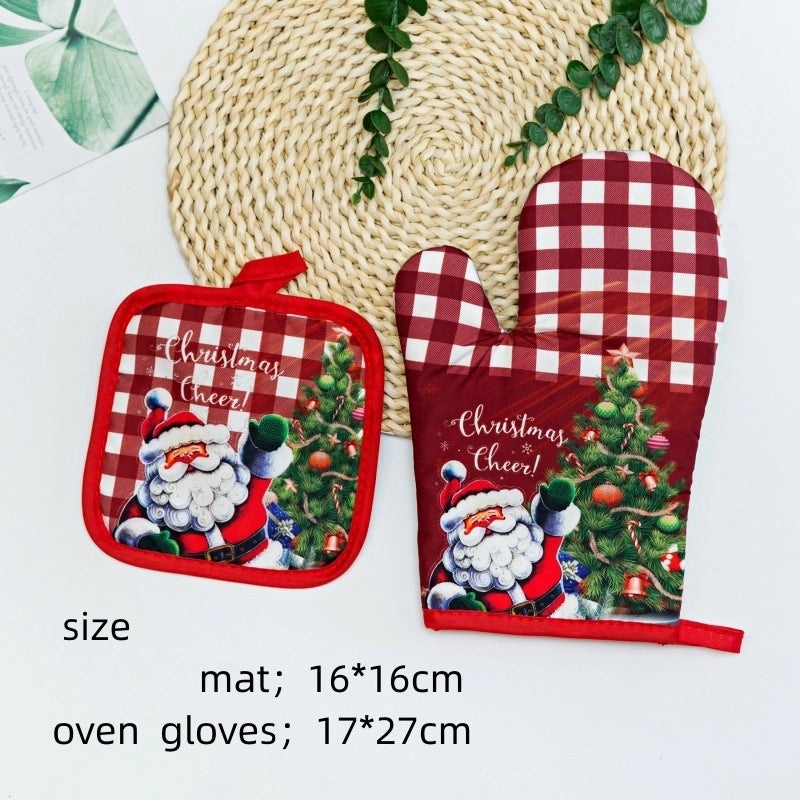 Heat Resistant Polyester Gloves with Modern Santa Claus Design|Christmas Accessories