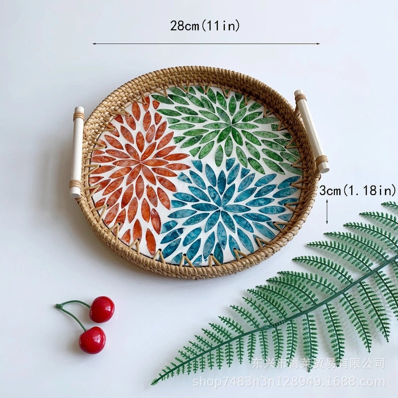 Handwoven Floral Rattan Shell Storage Basket for Casual Home Décor|Home Storage & Organization