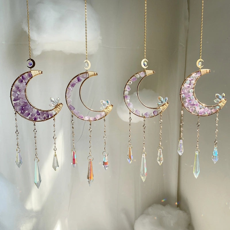 Minimalist Rainbow Moon & Sun Crystal Wind Chimes Garden Pendant Decorative Ornaments|Home Decor & Garden Accessories