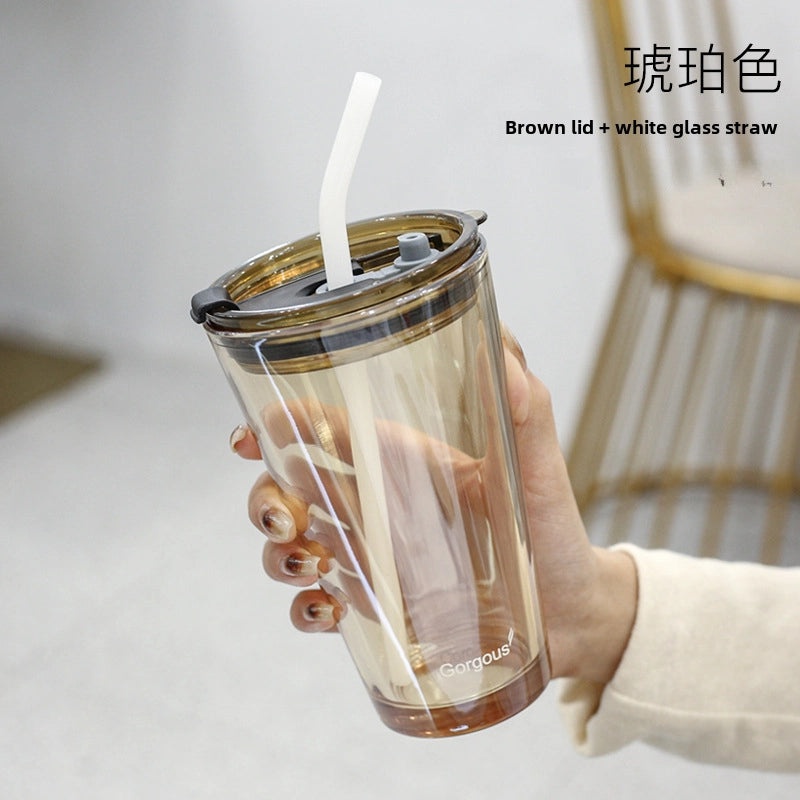 Northern Lights Glass Straw Cup Portable Household Student Drinkware Trendy Couple Small High-Value Cup|Kitchen & Dining