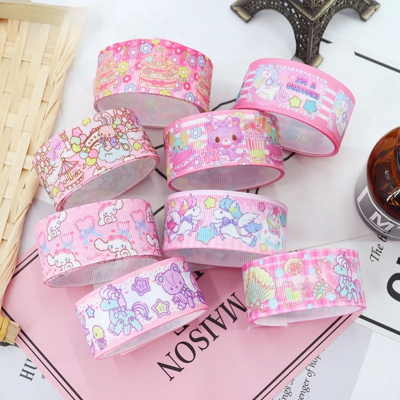 Cartoon Soft Color Thermal Transfer Printed Ribbed Ribbon DIY Handmade Bow Hair Accessory Gift Packaging|Hair Accessories